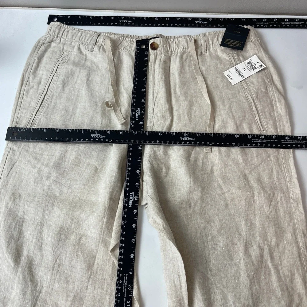 Club Room Pants Mens XL Beige Linen Drawstring Luxury Beach Summer Preppy Casual
